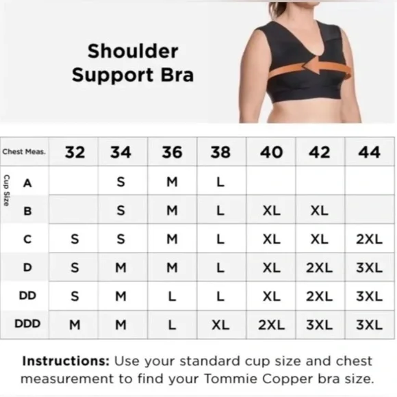 Tommie Copper Shoulder Support Comfort Bra Zipper Front Black Women’s Size XL - Picture 5 of 8